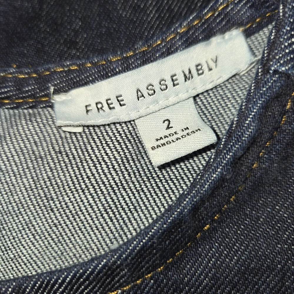 Free Assembly NEW Denim Mini Dress Gold Buttons 100% Cotton Dark Indigo - Picture 6 of 10